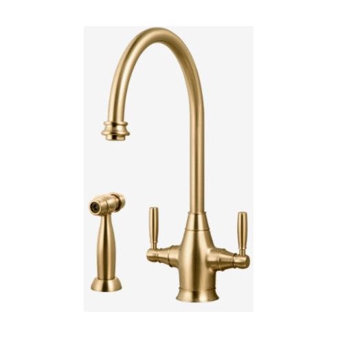 Houzer Charleston Series Brushed Brass Dual Handle Kitchen Faucet with Sidespray - CRLSS-650-BB