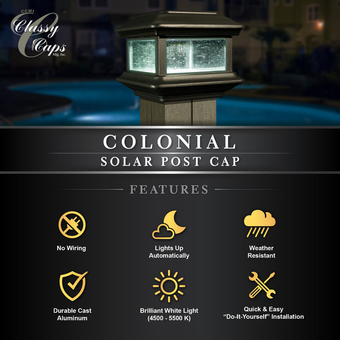 Classy Caps 4X4 Black Aluminum Colonial Solar Post Cap SLO88