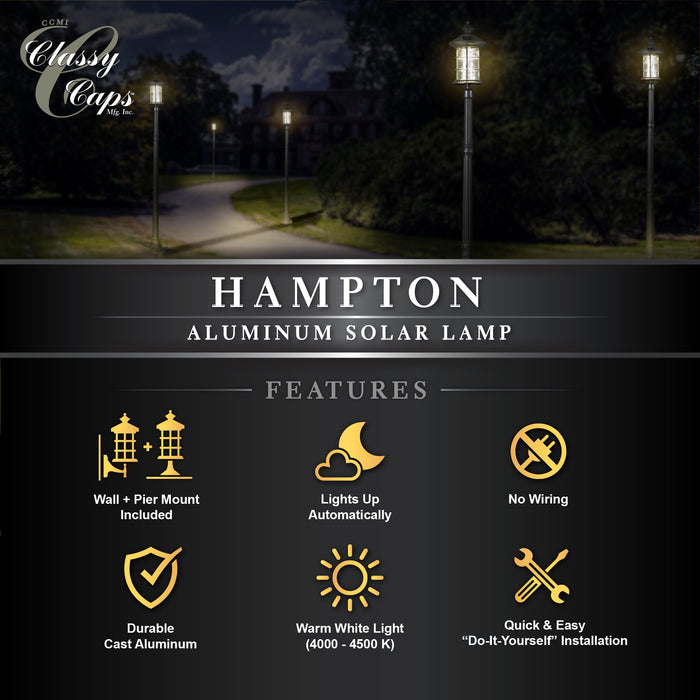 Classy Caps Black Aluminum Hampton Solar Lamp SLP227