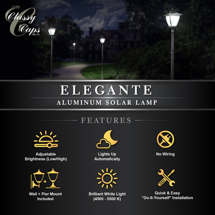 Classy Caps Black Aluminum Elegante Solar Lamp SML556