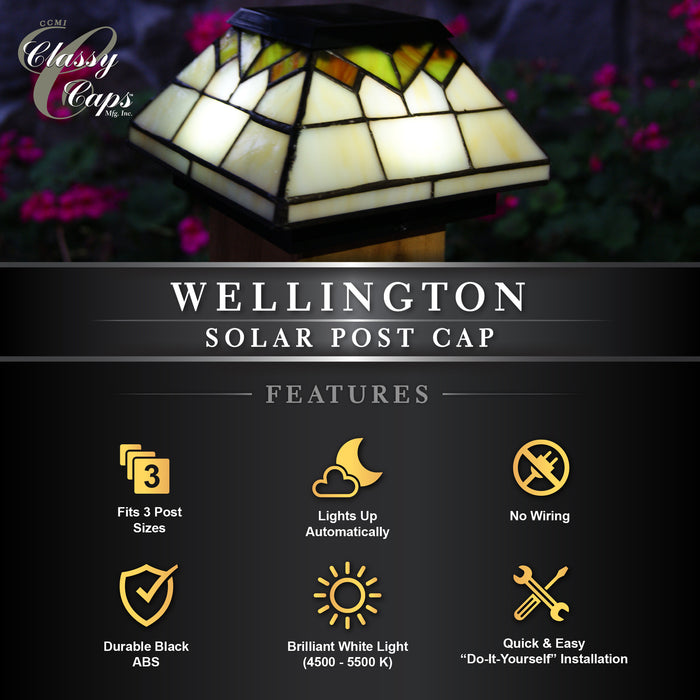 Classy Caps 5X5/4X4/3.5X3.5 Stained Glass Wellington Solar Post Cap WG322