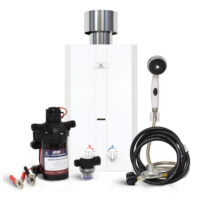 Eccotemp - L10-PSSET - L10 Portable Outdoor Tankless Water Heater w/ EccoFlo Diaphragm 12V Pump , Strainer & Shower Set