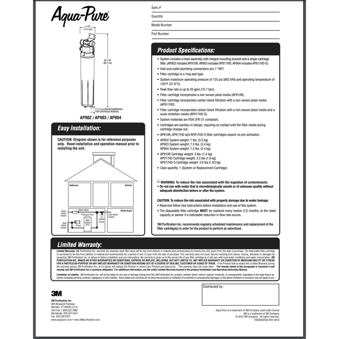 3M™ - AP917HD - Aqua-Pure™ Whole House Sanitary Quick Change Replacement Water Filter Cartridge AP917HD, 5621006