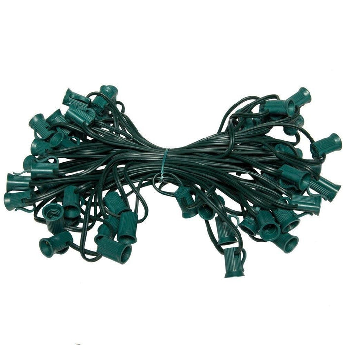 Seasonal Source - C7 Light String, 100' Length, 12" Spacing, Green Wire -  - Socket Wire  - Big Frog Supply