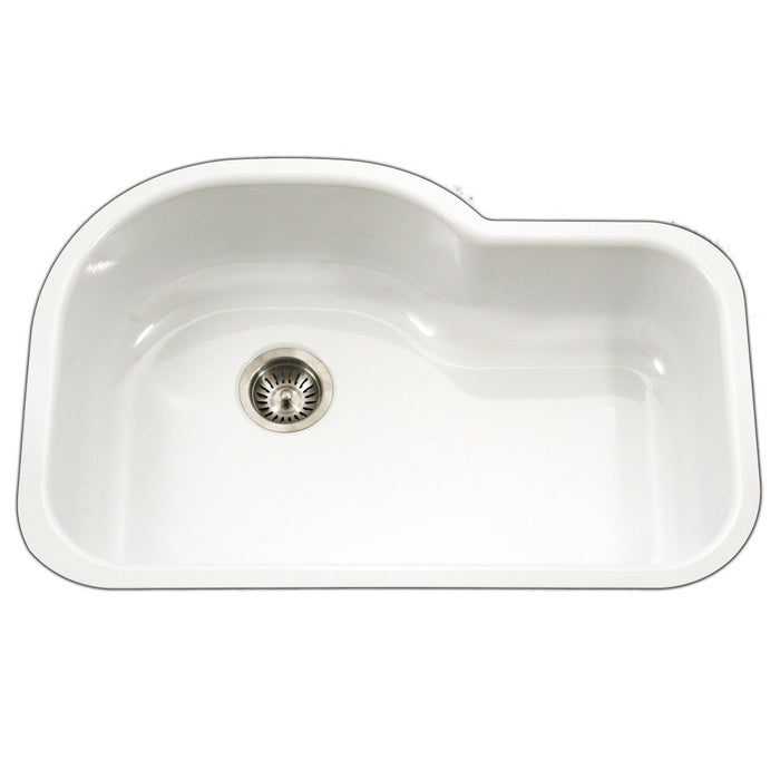 Houzer - Houzer PCH-3700 Porcela Series Porcelain Enamel Steel Undermount Offset Single Bowl Kitchen Sink - White - Kitchen Sink - Undermount  - Big Frog Supply - 11
