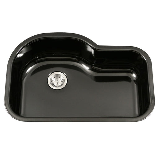 Houzer - Houzer PCH-3700 Porcela Series Porcelain Enamel Steel Undermount Offset Single Bowl Kitchen Sink - Black - Kitchen Sink - Undermount  - Big Frog Supply - 1