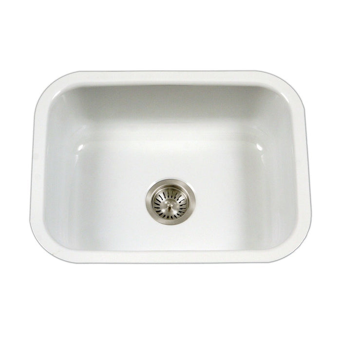 Houzer - Houzer PCS-2500 Porcela Series Porcelain Enamel Steel Undermount Single Bowl Kitchen Sink - White - Kitchen Sink - Undermount  - Big Frog Supply - 11