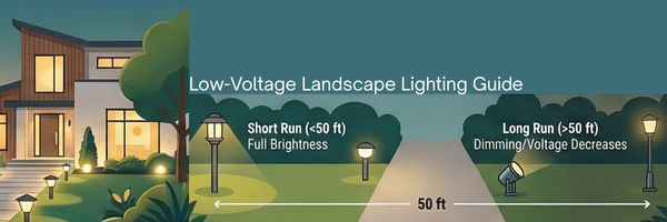 Image of landscape lighting with the title low volt lighting guide