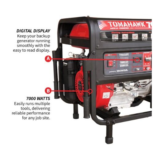 Tomahawk Power TG7000H open frame generator equipment view for jobsite power