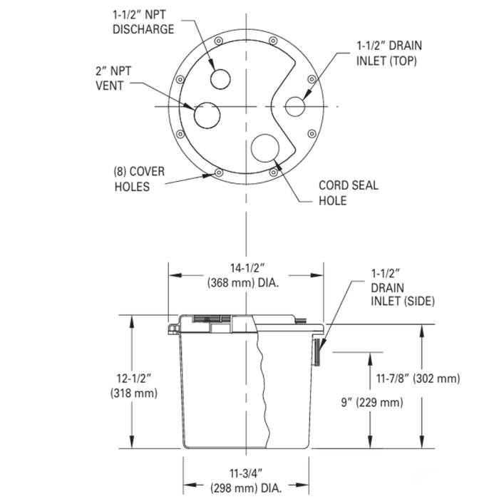 Technical drawing of a cylindrical component with labeled dimensions and features