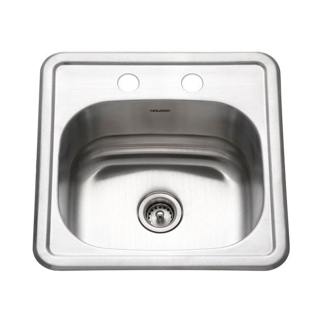 Houzer Hospitality Series 15" Stainless Steel Drop-in Topmount 2-hole Single Bowl Bar/Prep Sink with 6" Depth