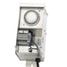 A silver metal timed electric outlet switch with a rotary dial, terminal blocks, and a black power cord, shown on a plain white background.