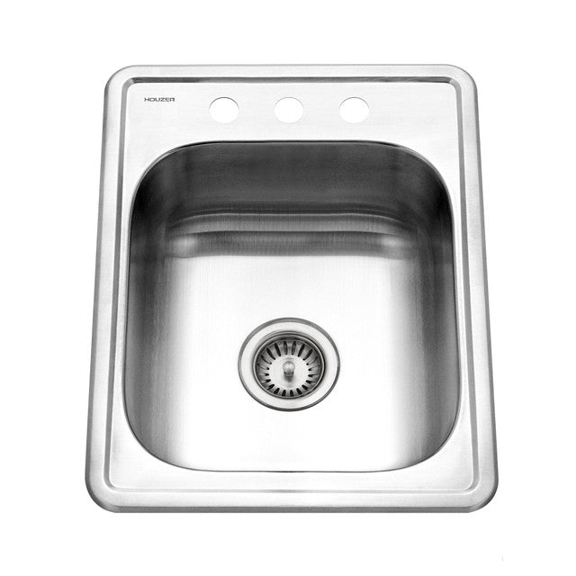 Houzer Hospitality Series 17" x 22" Stainless Steel Drop-in Topmount 3-hole Single Bowl Bar/Prep Sink includes Basket Strainer