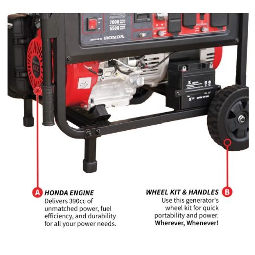 Tomahawk Power TG7000H 7000-watt generator product detail with Honda power