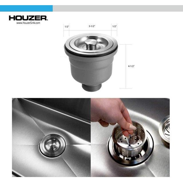 Houzer 3-1/2" Stainless Steel Deep Cup Basket Strainer  190-9300