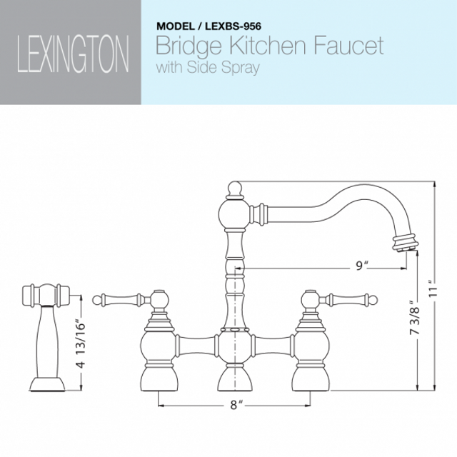 Houzer Lexington Series Polished Chrome Dual Handle Bridge Kitchen Faucet with Sidespray - LEXBS-956