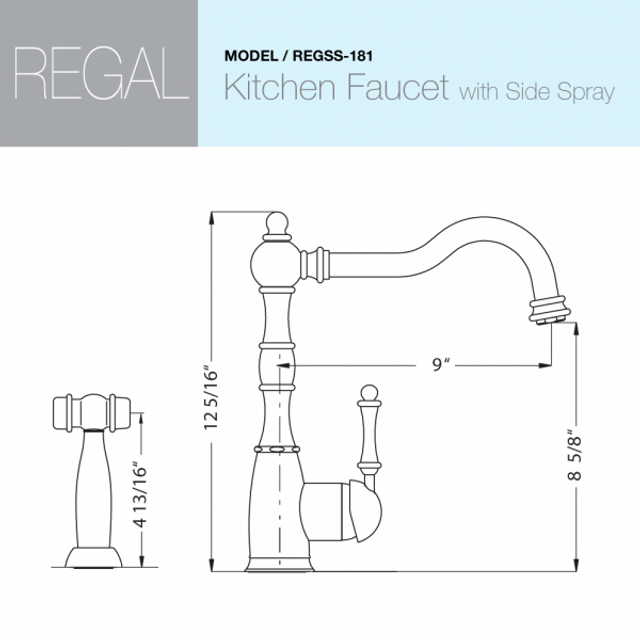 Houzer Regal Series Brushed Brass Single Handle Kitchen Faucet with Sidespray - REGSS-181-BB