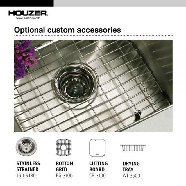 Houzer Legend Series 32" Stainless Steel Drop-in Topmount 4-hole 50/50 Double Bowl Corner Kitchen
