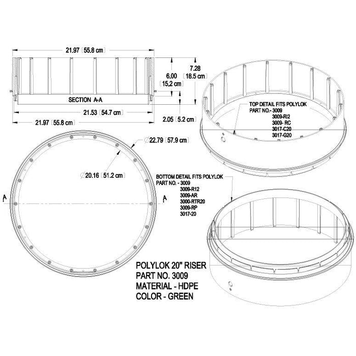 Polylok 3009-NG 20" x 6" Riser (Green)