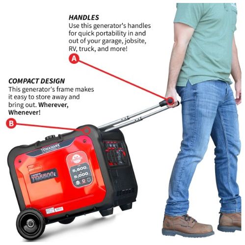 Tomahawk Power TG5500i inverter generator showing power controls or side detail