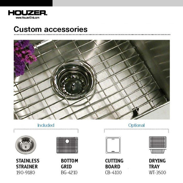 Houzer Savior Series 23" Stainless Steel Undermount Single Bowl Kitchen Sink includes Basket Strainer