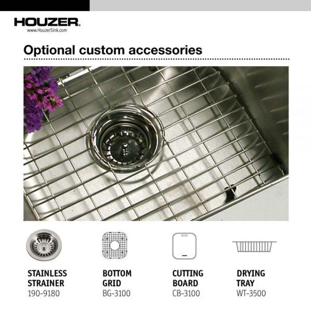 Houzer Glowtone Series 33" Stainless Steel Drop-in Topmount 4-hole Double Bowl Kitchen Sink with 9"