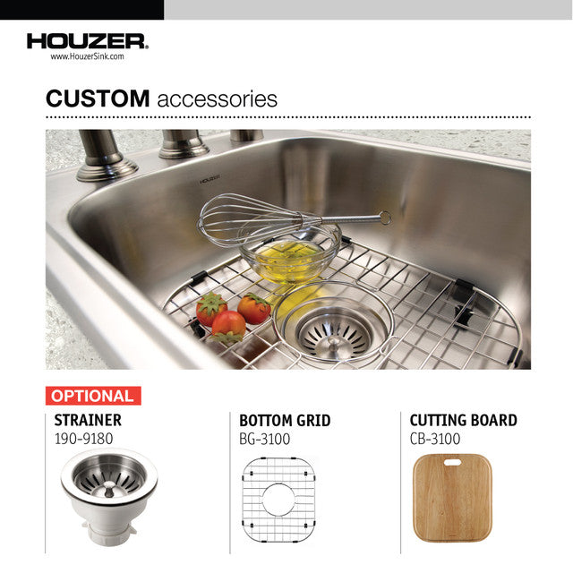 Houzer Hospitality Series 17" x 22" Stainless Steel Drop-in Topmount 3-hole Single Bowl Bar/Prep Sink includes Basket Strainer