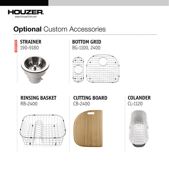 Houzer Medallion Series 32" Stainless Steel Undermount 80/20 Double Bowl Kitchen Sink