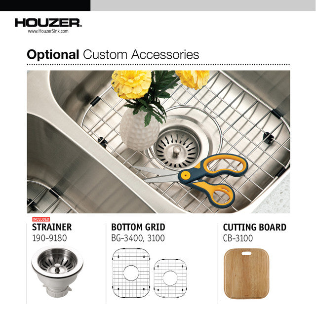 Houzer Medallion Series 32" Stainless Steel Undermount 60/40 Double Bowl Kitchen Sink
