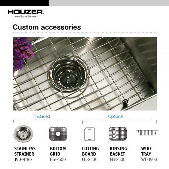 Houzer Belleo Series 23" Stainless Steel Drop-in Topmount Single Bowl Kitchen Sink includes Basket Strainer