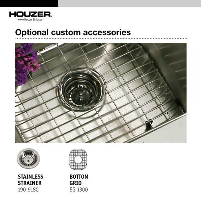 Houzer Club Series 13" Stainless Steel Undermount Bar/Prep Sink includes Basket Strainer & Bottom Grid