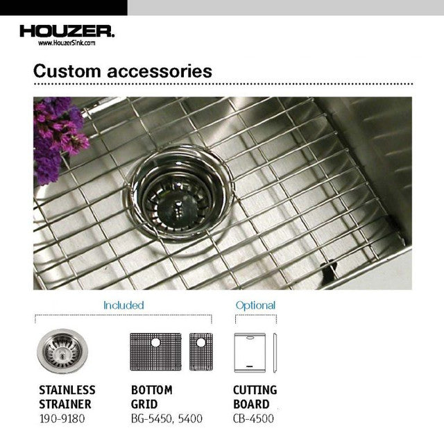 Houzer Epicure Series 33" Apron-Front 60/40 Double Bowl Kitchen Sink, Small Right Bowl  includes Strainer