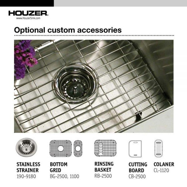 Houzer Legend Series 33" Stainless Steel Drop-in Topmount 80/20 Double Bowl Kitchen Sink with Strainer