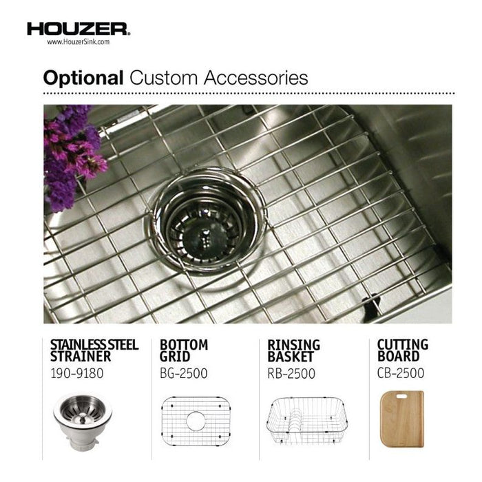 Houzer Eston Series 23" Stainless Steel Undermount Single Bowl Kitchen Sink includes Basket Strainer