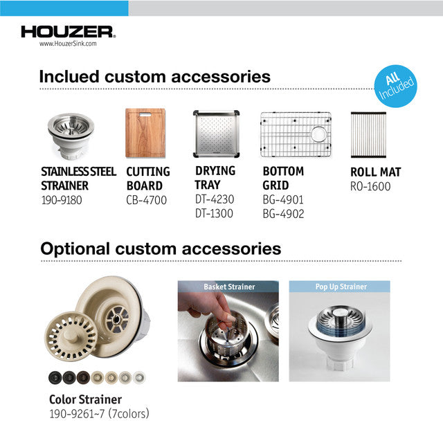 Houzer Novus Series 45" Stainless Steel Undermount Dual Level Workstation Kitchen Sink with Accessories