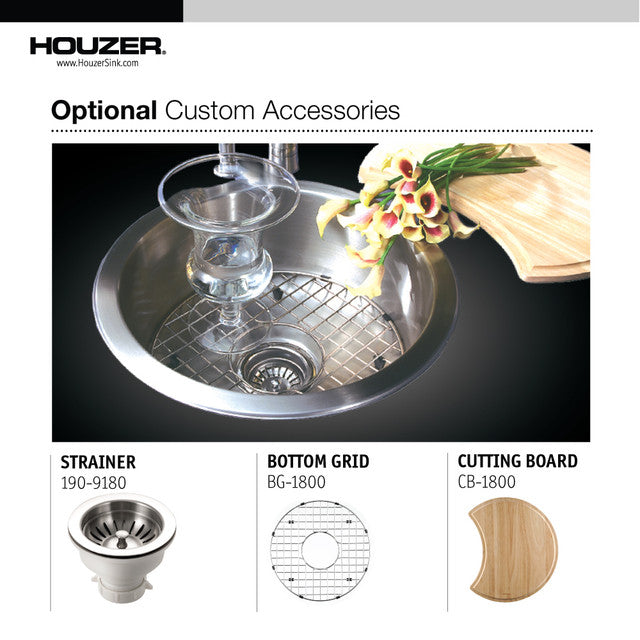 Houzer Hospitality Series 18" Stainless Steel Drop-in Topmount Round Single Bowl Bar/Prep Sink,
