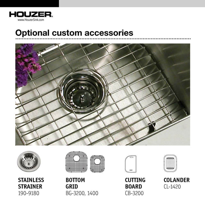 Houzer Eston Series 32" Stainless Steel Undermount 30/70 Double Bowl Kitchen Sink