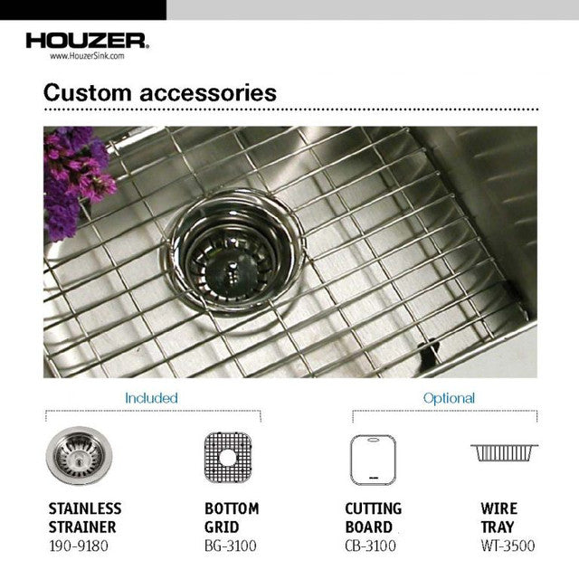 Houzer Belleo Series 31" Stainless Steel Drop-in Topmount 50/50 Double Bowl Kitchen Sink