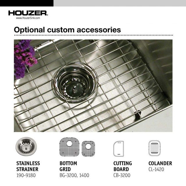 Houzer Eston Series 33" Stainless Steel Undermount 70/30 Double Bowl Offset Kitchen Sink