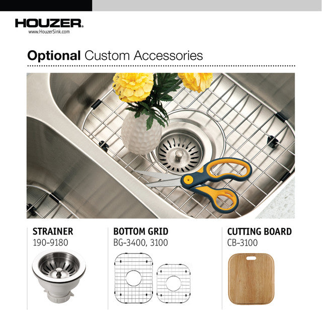 Houzer Eston Series 31" Stainless Steel Undermount 40/60 Double Bowl Kitchen Sink