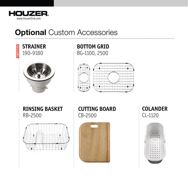 Houzer Elite Series 31" Stainless Steel Undermount 80/20 Double Bowl Kitchen Sink, Small Left Bowl