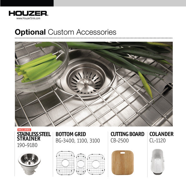 Houzer - MGT-4120-C - Medallion Series 40" Stainless Steel Undermount Triple Bowl Kitchen Sink includes 2 Basket Strainer