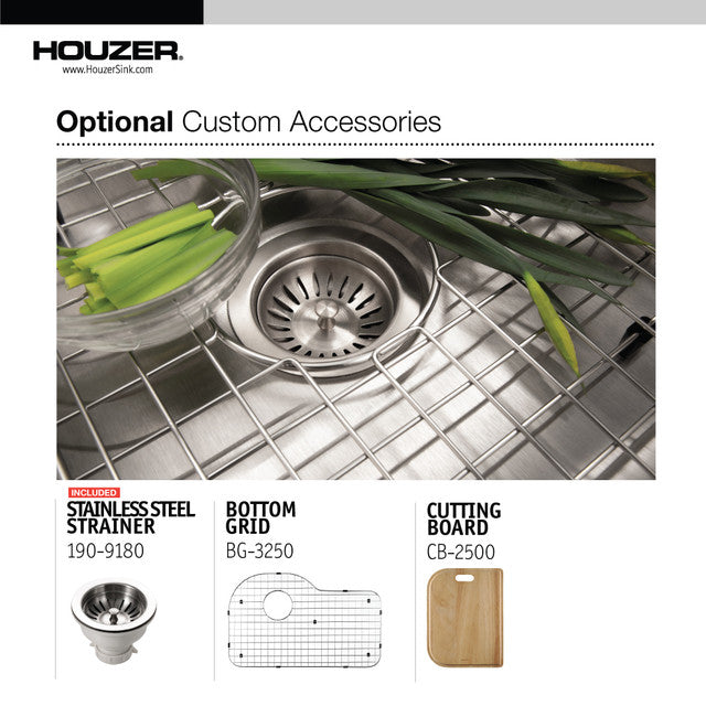 Houzer Medallion Designer Series 32" Stainless Steel Undermount Offset Single Bowl Kitchen Sink