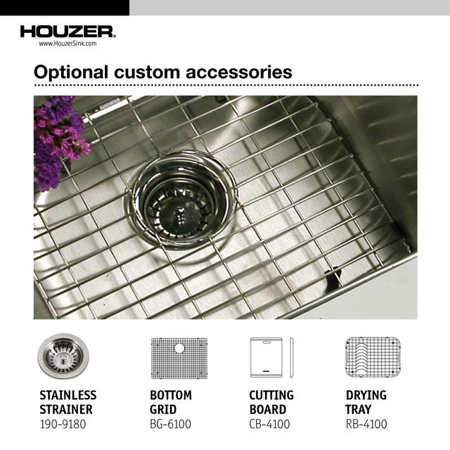 Houzer Nouvelle Series 23" Stainless Steel Undermount Single Bowl Kitchen Sink includes Basket Strainer