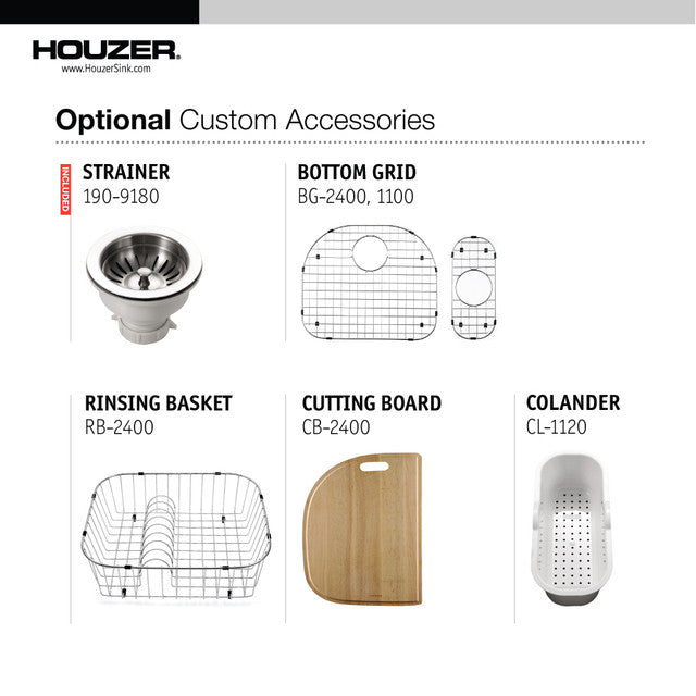 Houzer Medallion Series 32" Stainless Steel Undermount 80/20 Double Bowl Kitchen Sink with Strainer