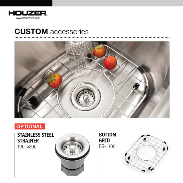 Houzer Hospitality Series 15" Stainless Steel Drop-in Topmount 2-hole Single Bowl Bar/Prep Sink with 6" Depth