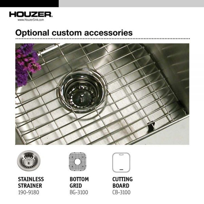 Houzer Club Series 17" Stainless Steel Square Undermount Single Bowl Bar/Prep Sink, includes Strainer