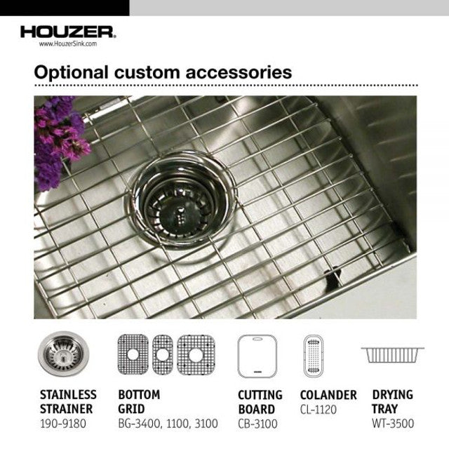 Houzer - PGT-4322-1 - Premier Series 42" Stainless Steel Drop-in Topmount 4-hole Triple Bowl Kitchen Sink