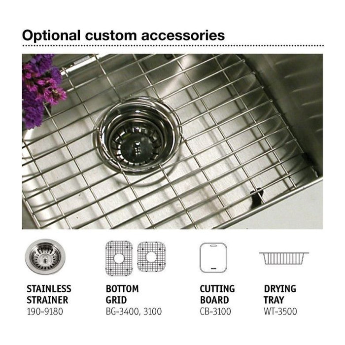 Houzer Eston Series 31" Stainless Steel Undermount 60/40 Double Bowl Offset Kitchen Sink