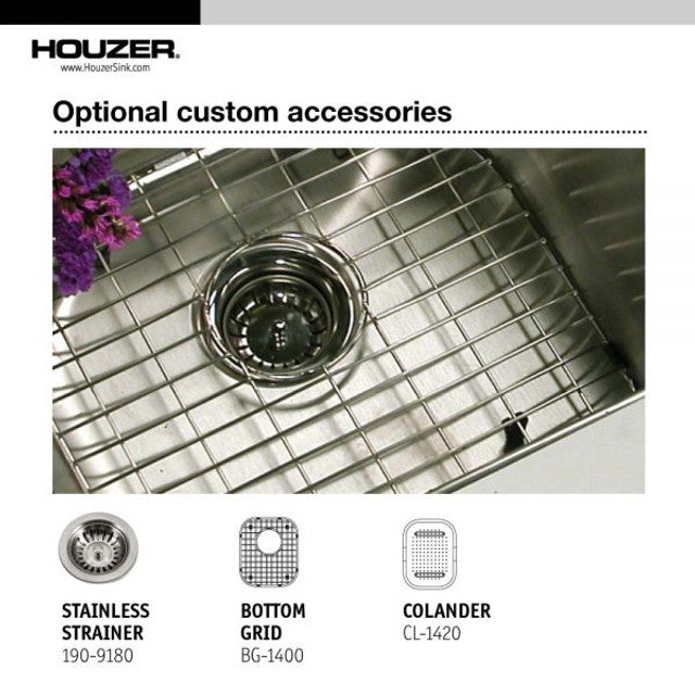 Houzer Club Series 14" Stainless Steel Undermount Medium Bowl Bar/Prep Sink includes Basket Strainer